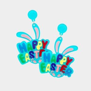 Mint Happy Easter Resin Bunny Dangle Earrings